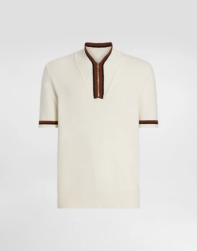 Short-sleeved cotton polo-shirt with inlay
