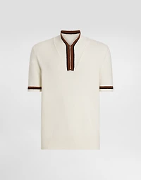 Short-sleeved cotton polo-shirt with inlay