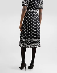 Pleated silk twill calf-length skirt with all-over DG logo scarf print