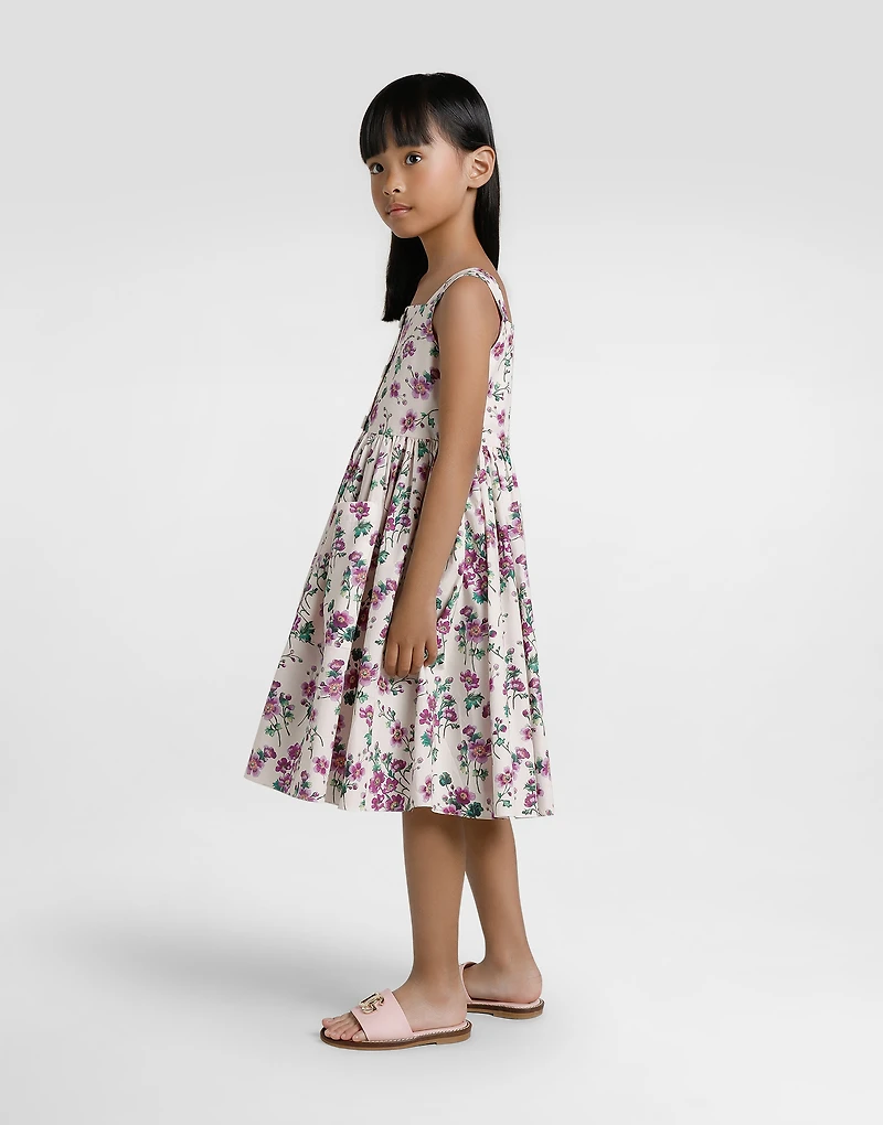Violets-print poplin dress