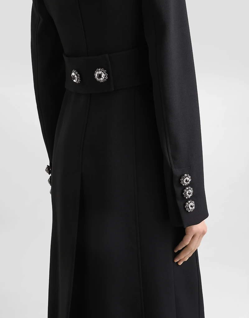 Double-breasted wool coat with bejeweled buttons