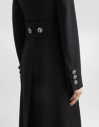 Double-breasted wool coat with bejeweled buttons