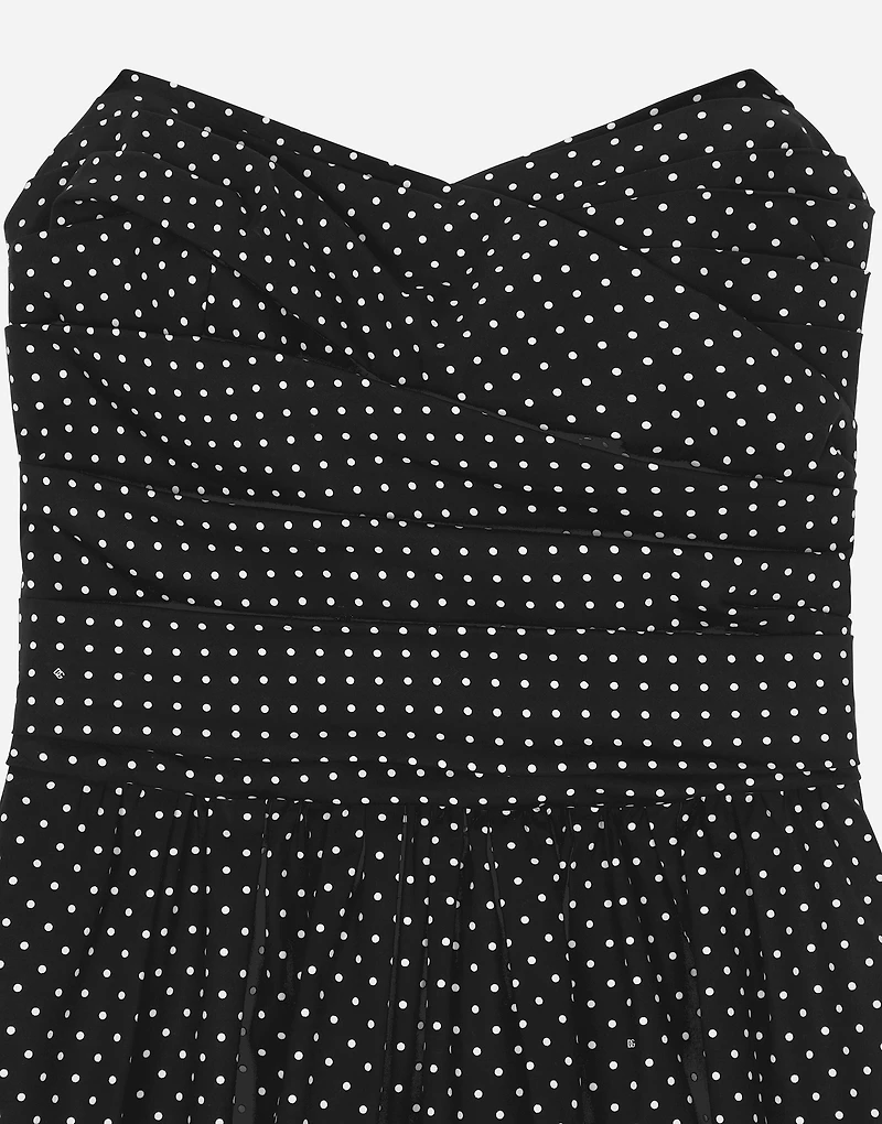 Cotton bustier minidress with polka-dot print
