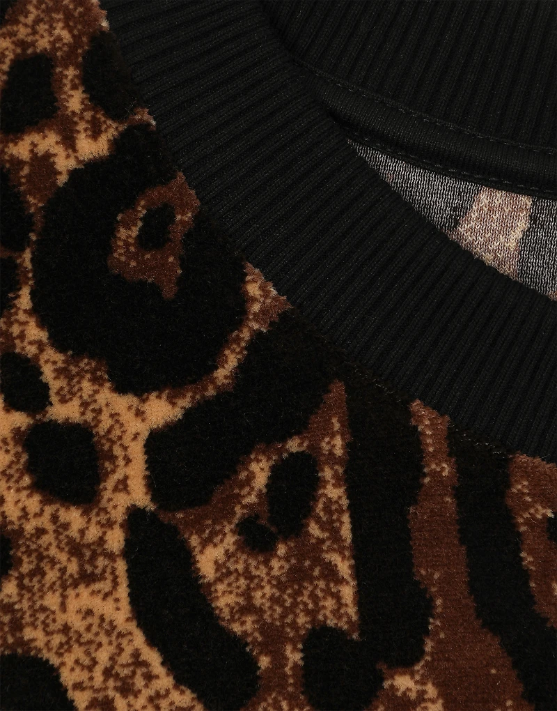 Round-neck chenille sweatshirt with jacquard leopard design