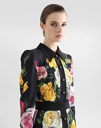 Calf-length cady shirt dress with peony and rose print
