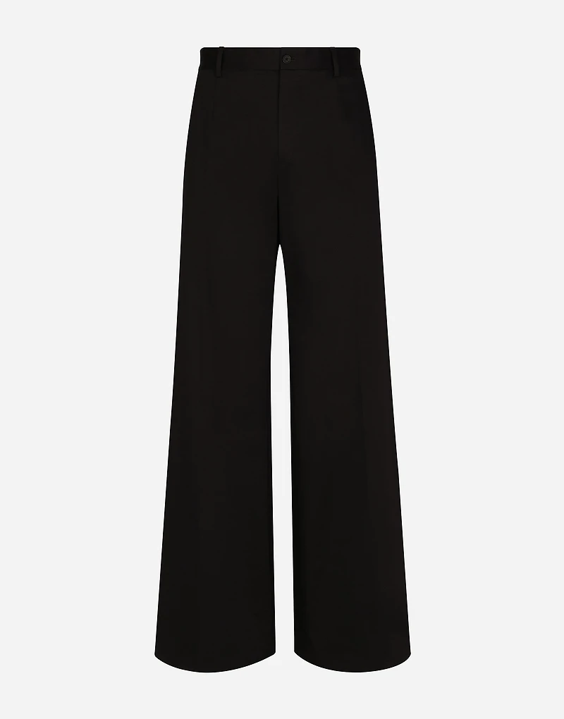 Wide-leg stretch cotton pants