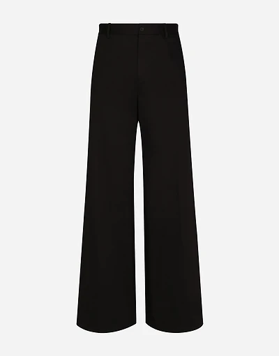 Wide-leg stretch cotton pants