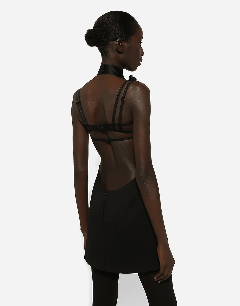 Short woolen dress with rear neckline