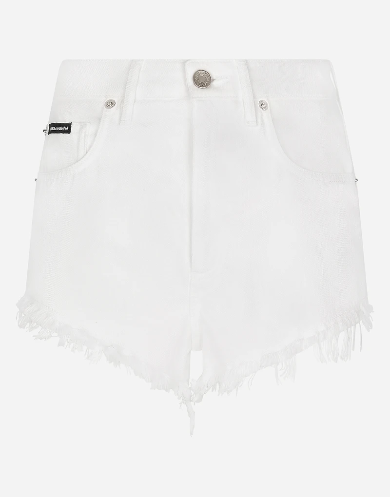 Denim shorts with ripped details and abrasions
