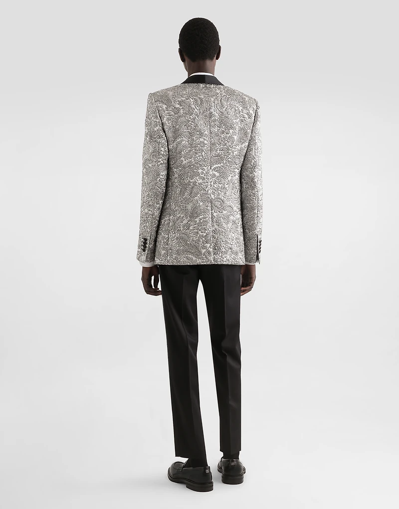 Single-breasted floral lamé jacket