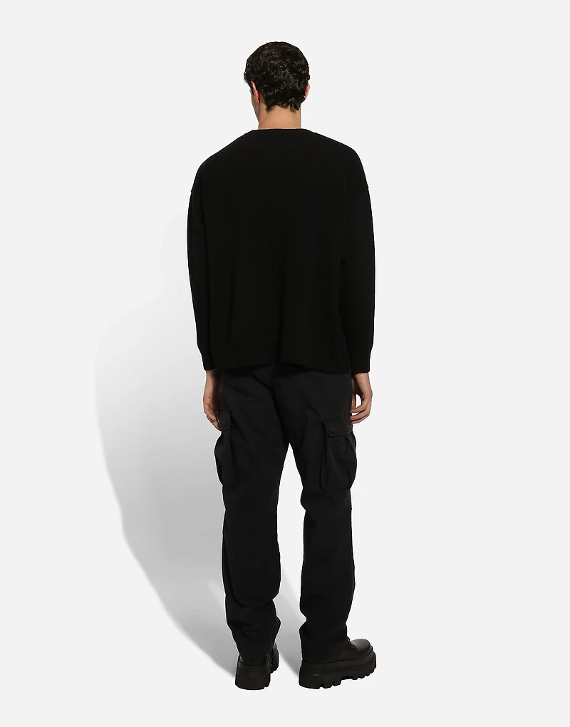 Wool round-neck sweater with DG inlay