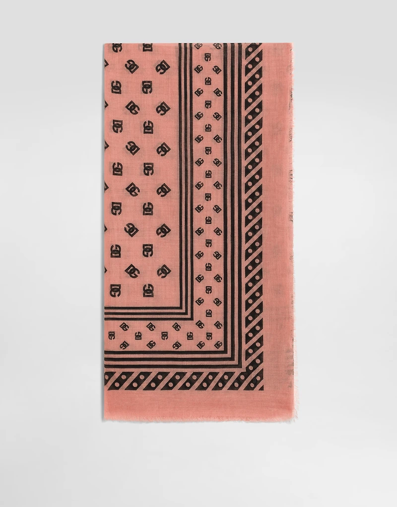 Large silk and cashmere scarf with all-over DG logo print (140x140)