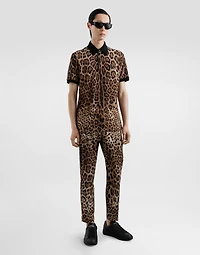 Cotton polo-shirt with leopard print