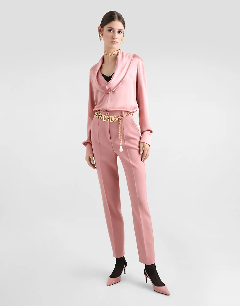 Silk satin blouse with shawl neck