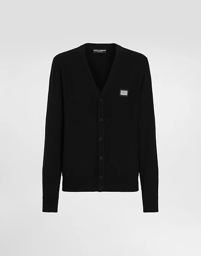 Cashmere and wool cardigan with branded tag