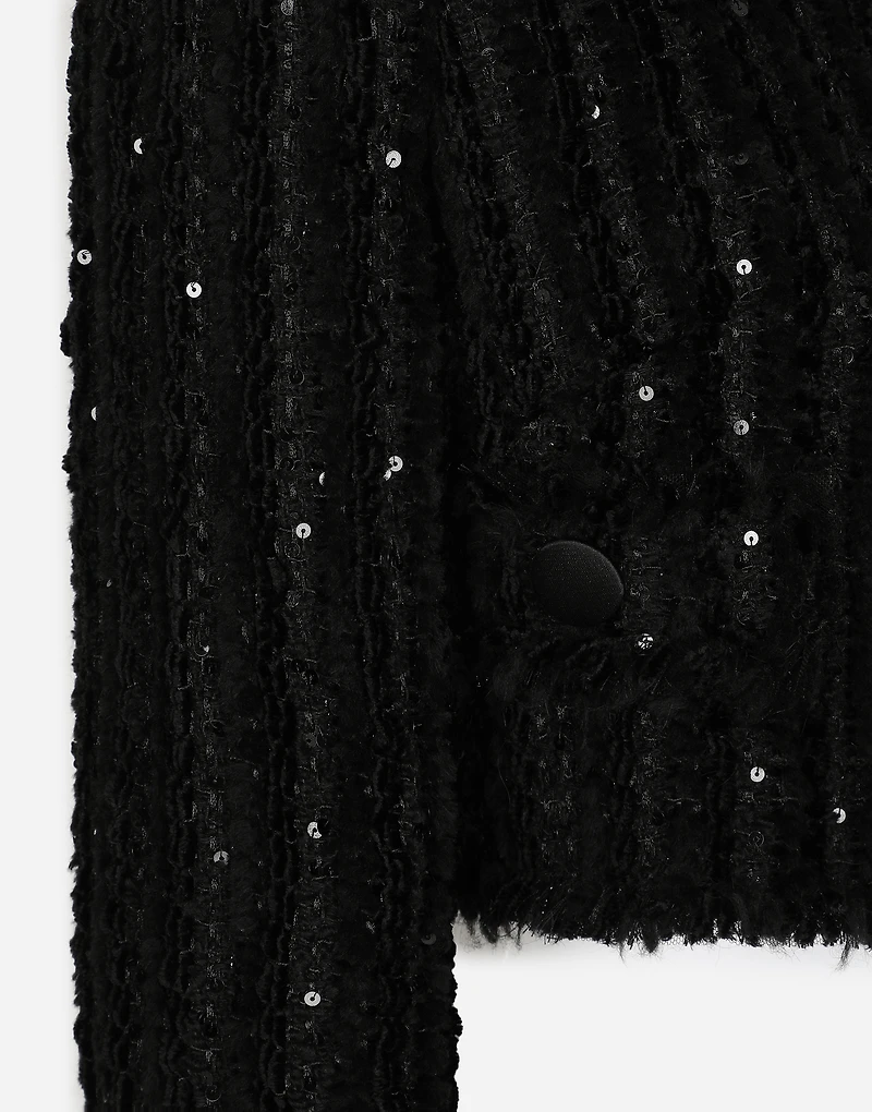 Short tweed jacket with micro-sequin embellishment