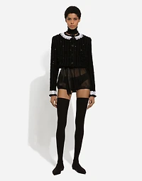Short tweed jacket with micro-sequin embellishment