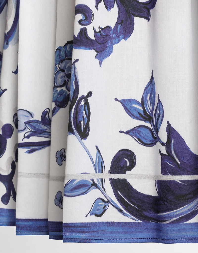 Majolica-print long cotton satin skirt