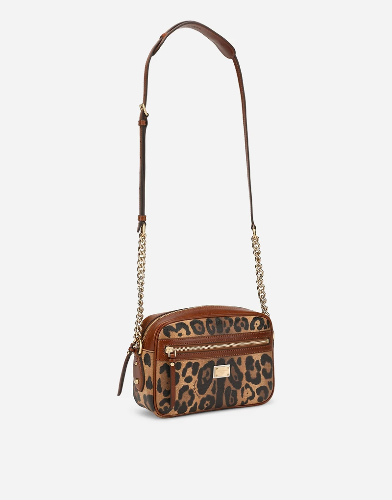 Medium crossbody bag in leopard-print Crespo with branded plate