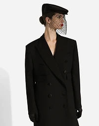 Long double-breasted tuxedo coat double wool gabardine