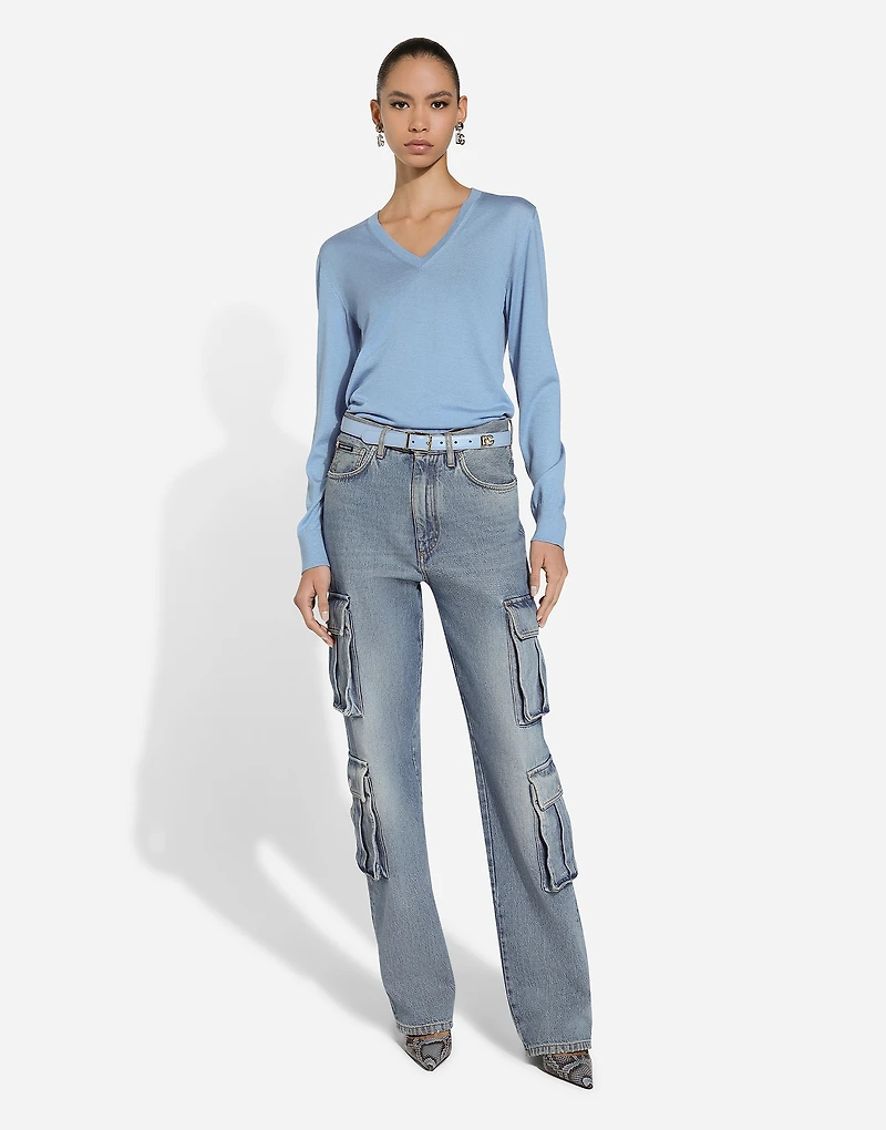 Cotton denim cargo jeans
