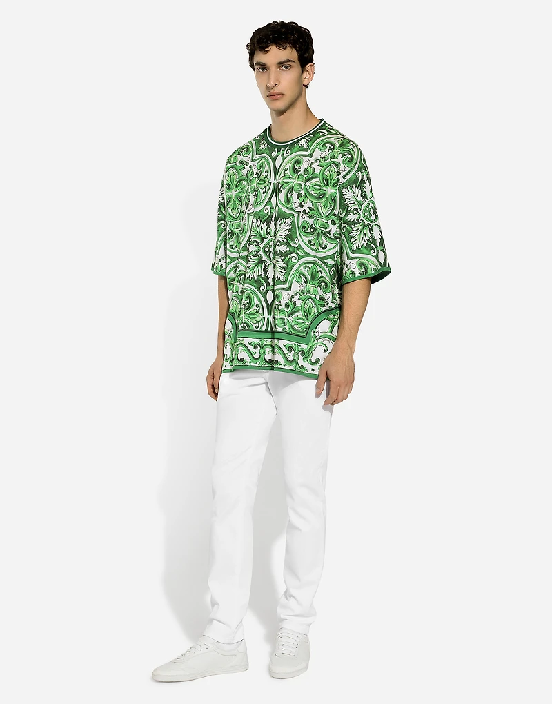 Cotton T-shirt with majolica print