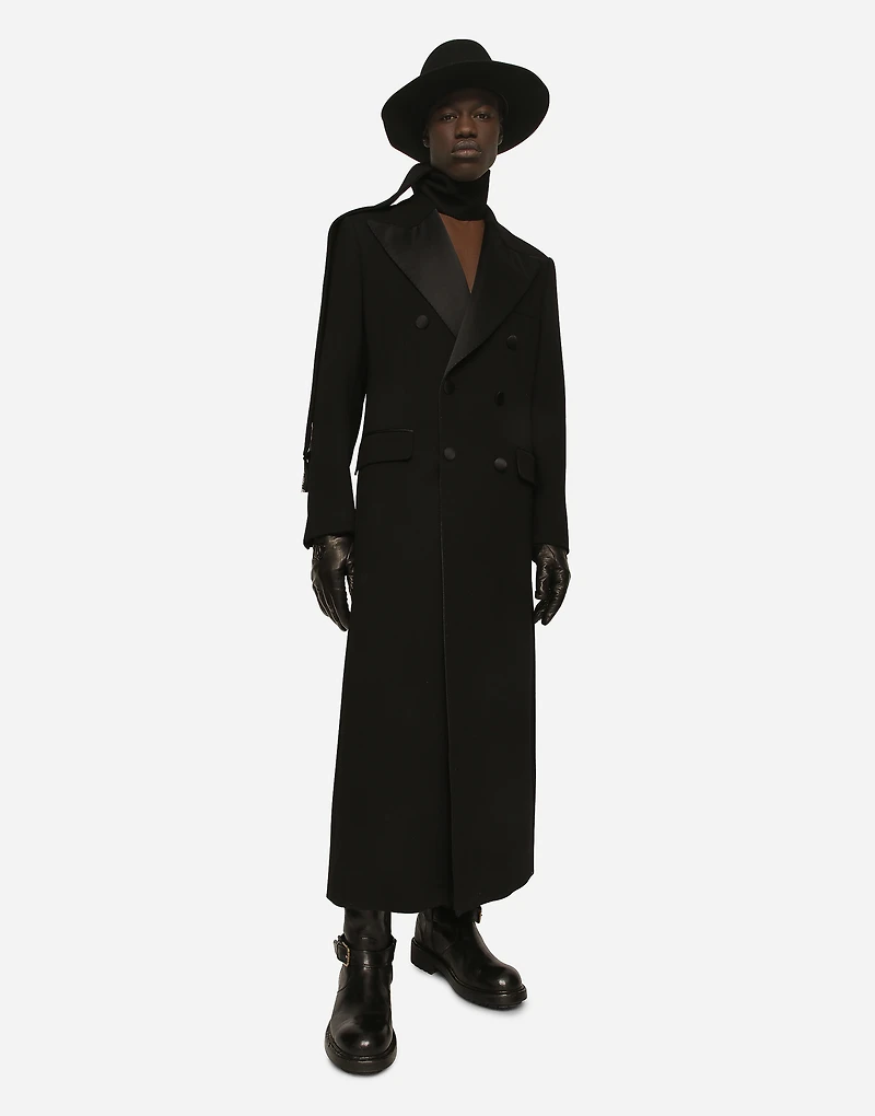 Double-breasted stretch wool crepe coat