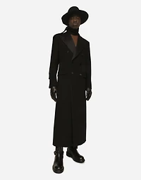 Double-breasted stretch wool crepe coat