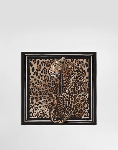 Leopard-print silk twill foulard (50x50)