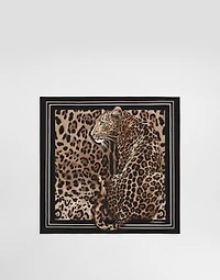 Leopard-print silk twill foulard (50x50)