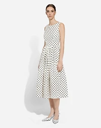 Cotton calf-length circle dress with polka-dot print