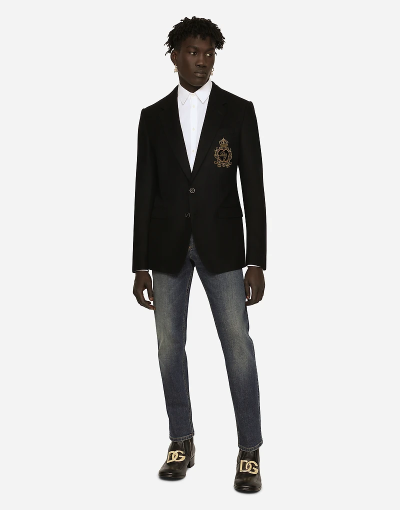 Single-breasted wool and cashmere jacket with DG patch