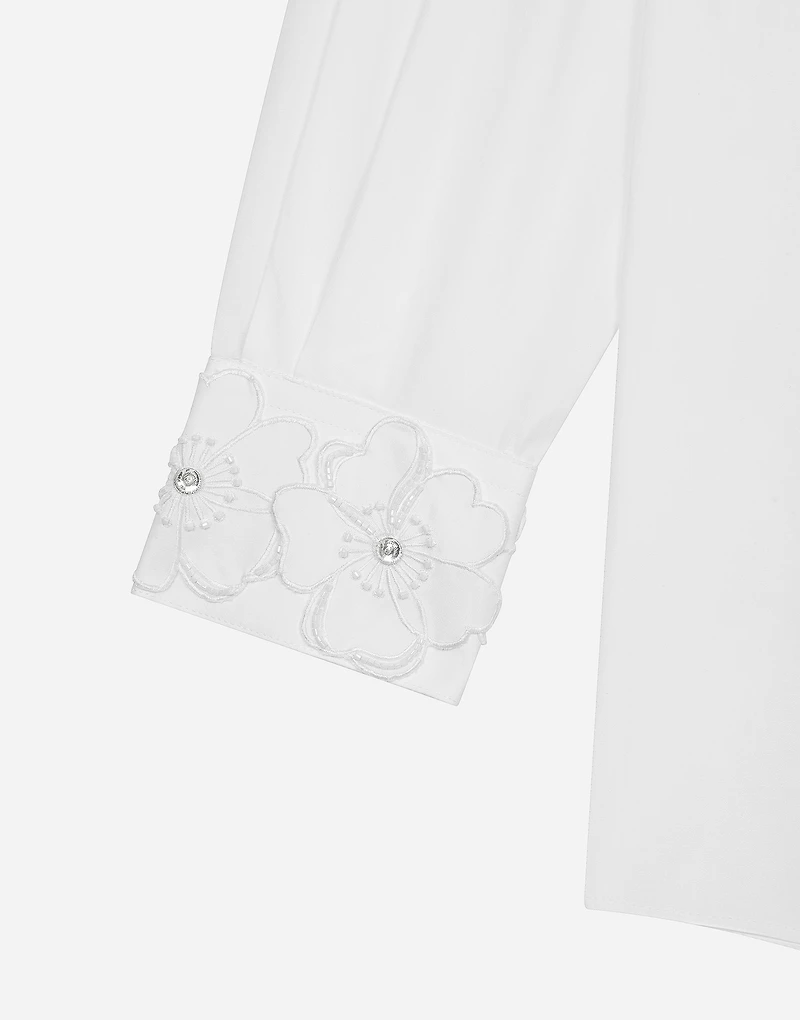 Long-sleeved cotton shirt with embroidered collar