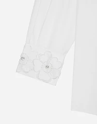 Long-sleeved cotton shirt with embroidered collar