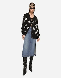 Wool cardigan with DG inlay