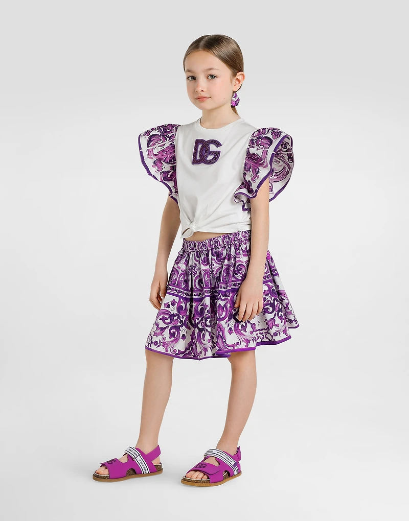 Majolica-print cotton skirt