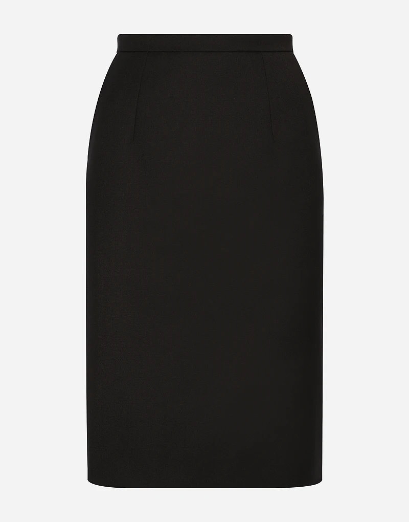 Wool crepe midi pencil skirt