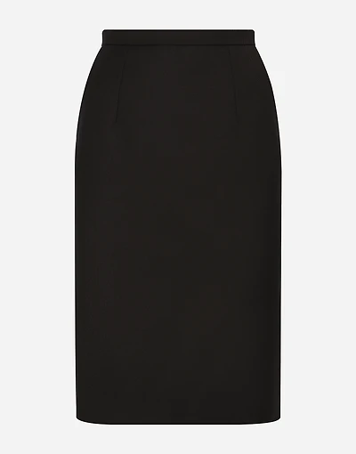 Wool crepe midi pencil skirt