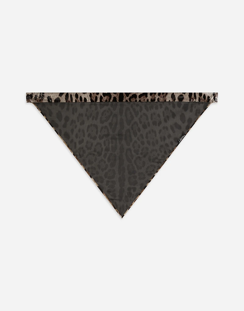 Leopard-print coated satin triangle veil