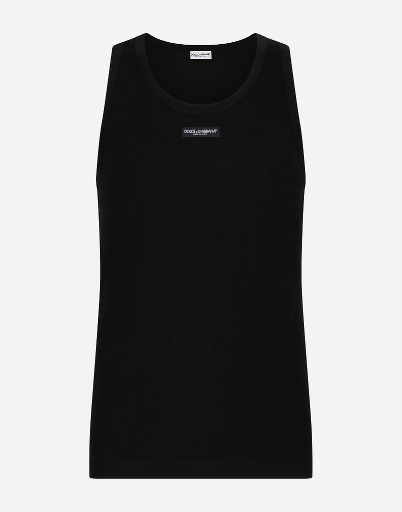 Two-way stretch cotton tank top with logo label