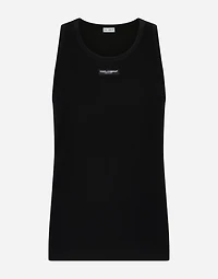 Two-way stretch cotton tank top with logo label