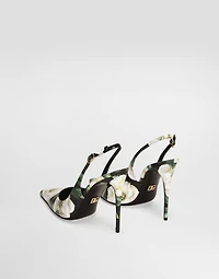 Printed polished calfskin slingbacks
