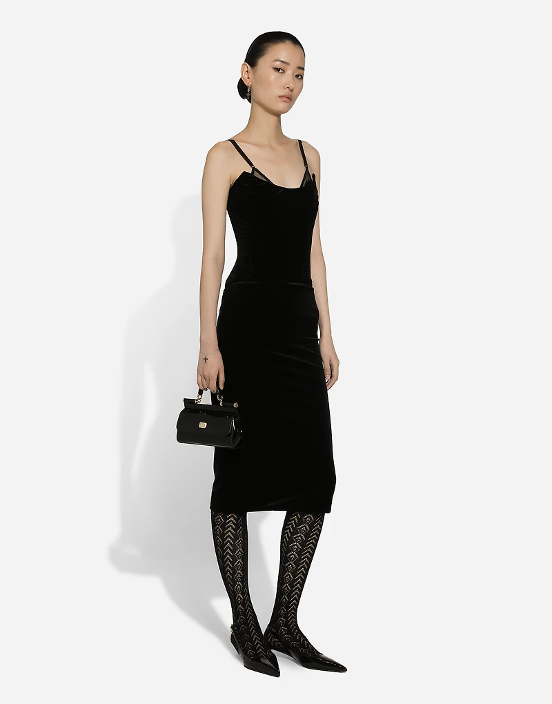 Velvet calf-length corset dress