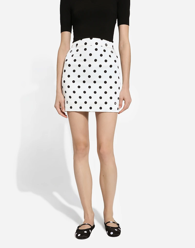 Short charmeuse skirt with polka-dot print