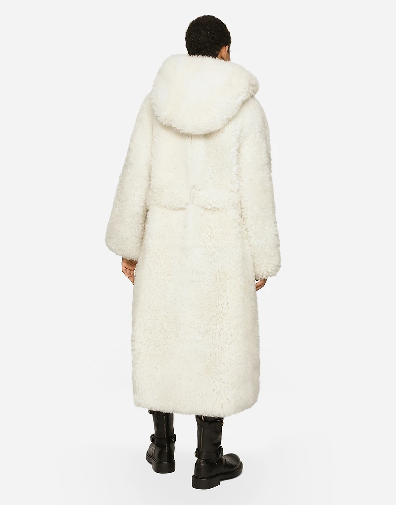 Shearling coat with hood