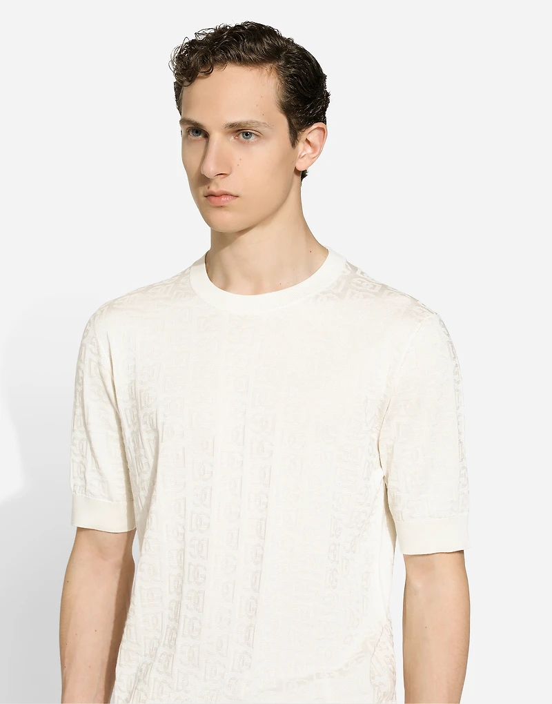 Silk jacquard round-neck sweater with DG logo