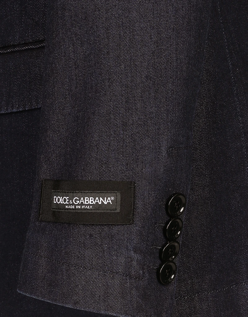Double-breasted silk and cotton denim Taormina-fit jacket