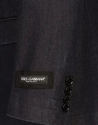 Double-breasted silk and cotton denim Taormina-fit jacket