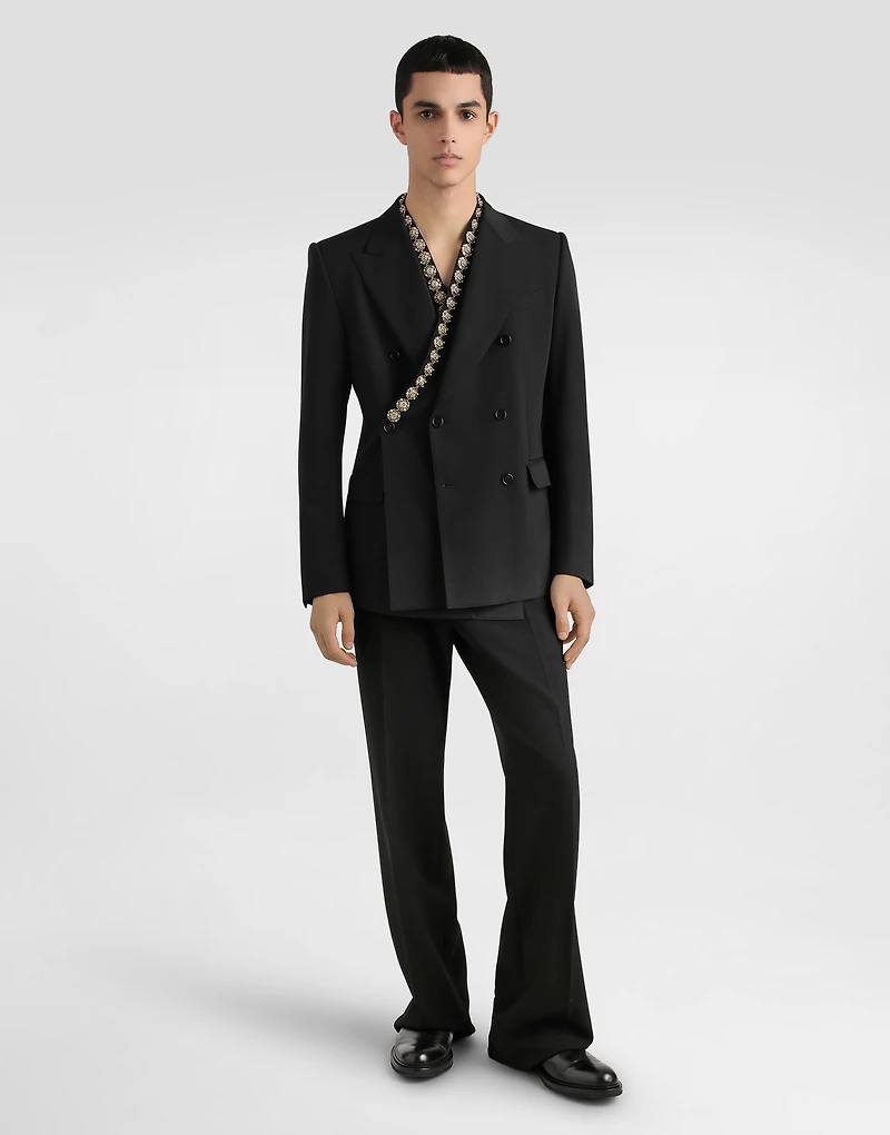 Double-breasted sicilia bistrecht wool canvas jacket