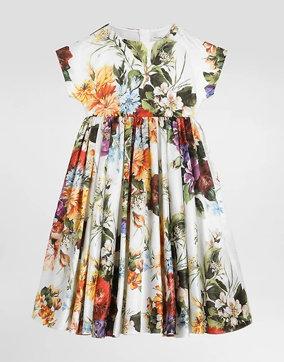 Flower-print short-sleeved organza dress